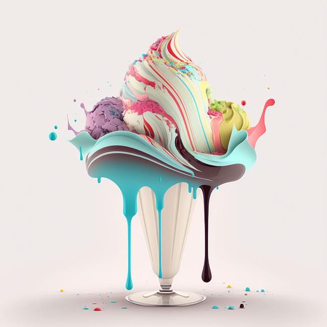 Abstract Ice Cream in a Porcelain Dessert Shoot