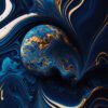 Blue and Gold Abstract Swirls Printed Art