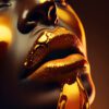 Hyperrealism Black Model with Gold Liquid Flowing art piece