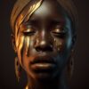 Black Model with Liquid Gold Running Down her Face Art Piece