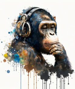Abstract Chimp Wearing Headphones Art