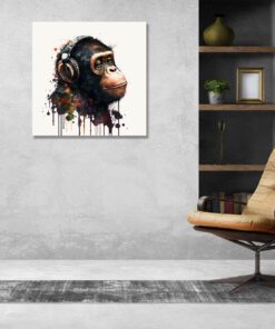 abstract chimp wearing headphones
