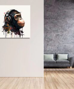 abstract chimp wearing headphones