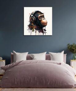 abstract chimp wearing headphones