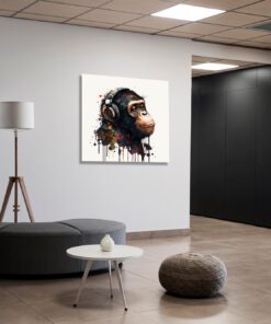 abstract chimp wearing headphones