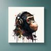 abstract chimp wearing headphones