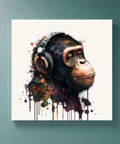 abstract chimp wearing headphones