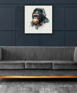 abstract monkey wearing headphones