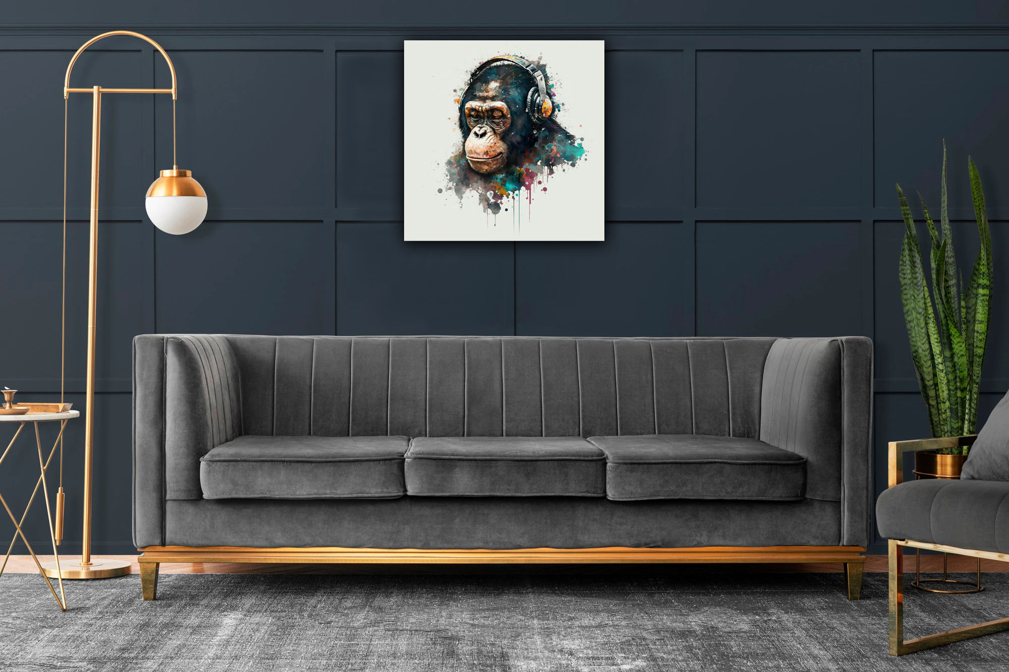 abstract monkey wearing headphones