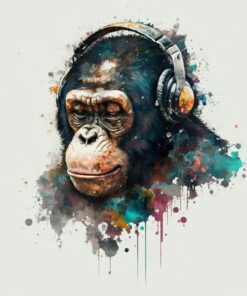 abstract monkey wearing headphones