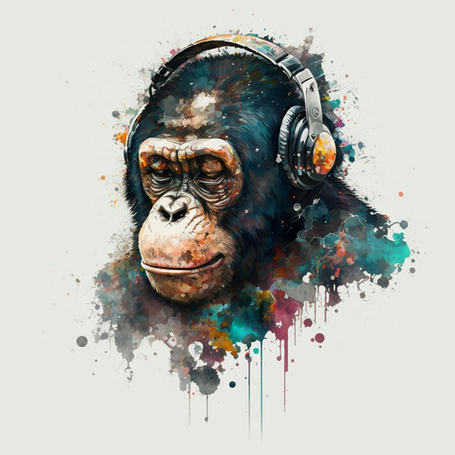 abstract monkey wearing headphones