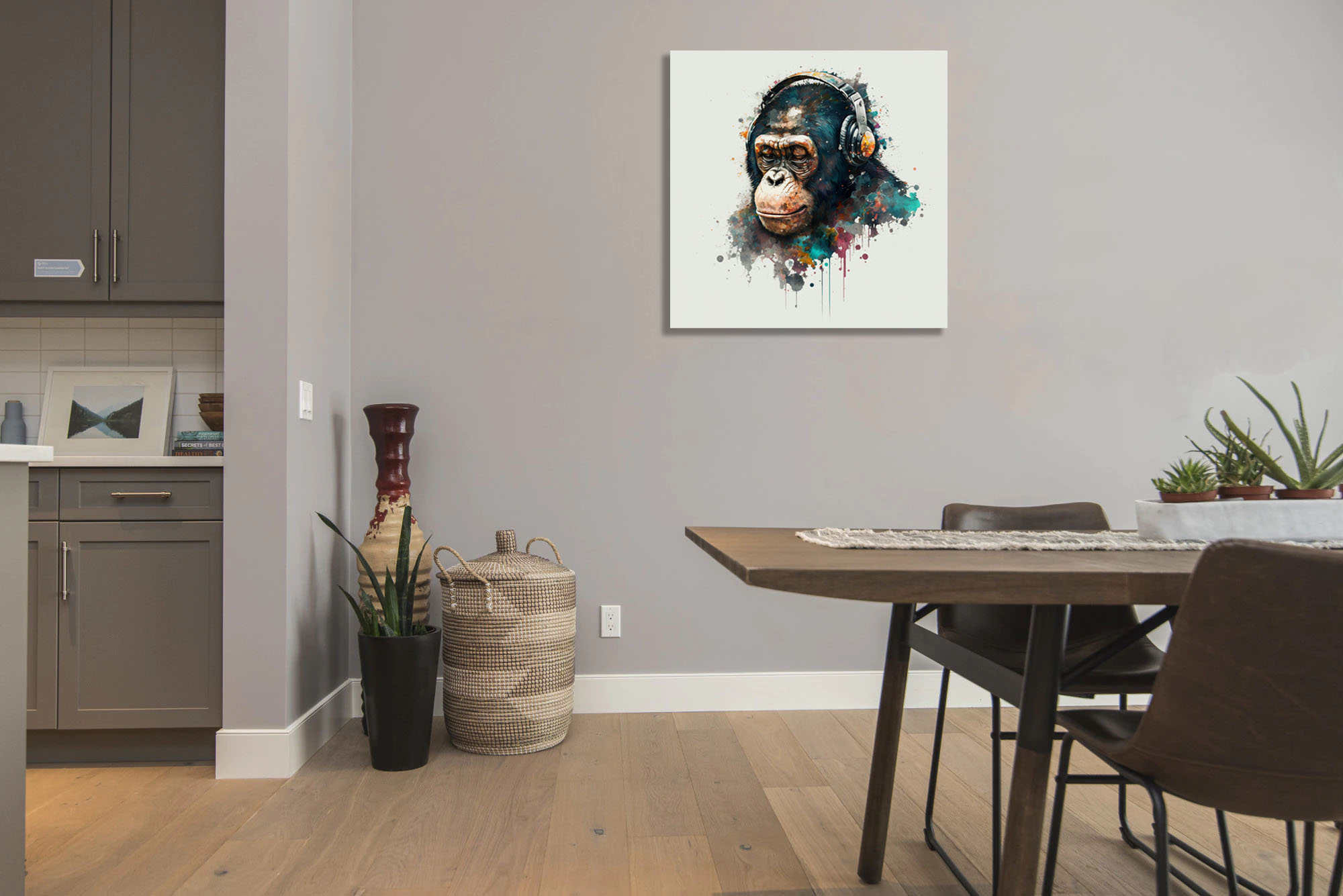 abstract monkey wearing headphones