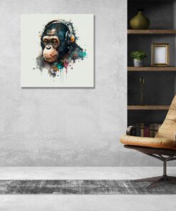 abstract monkey wearing headphones