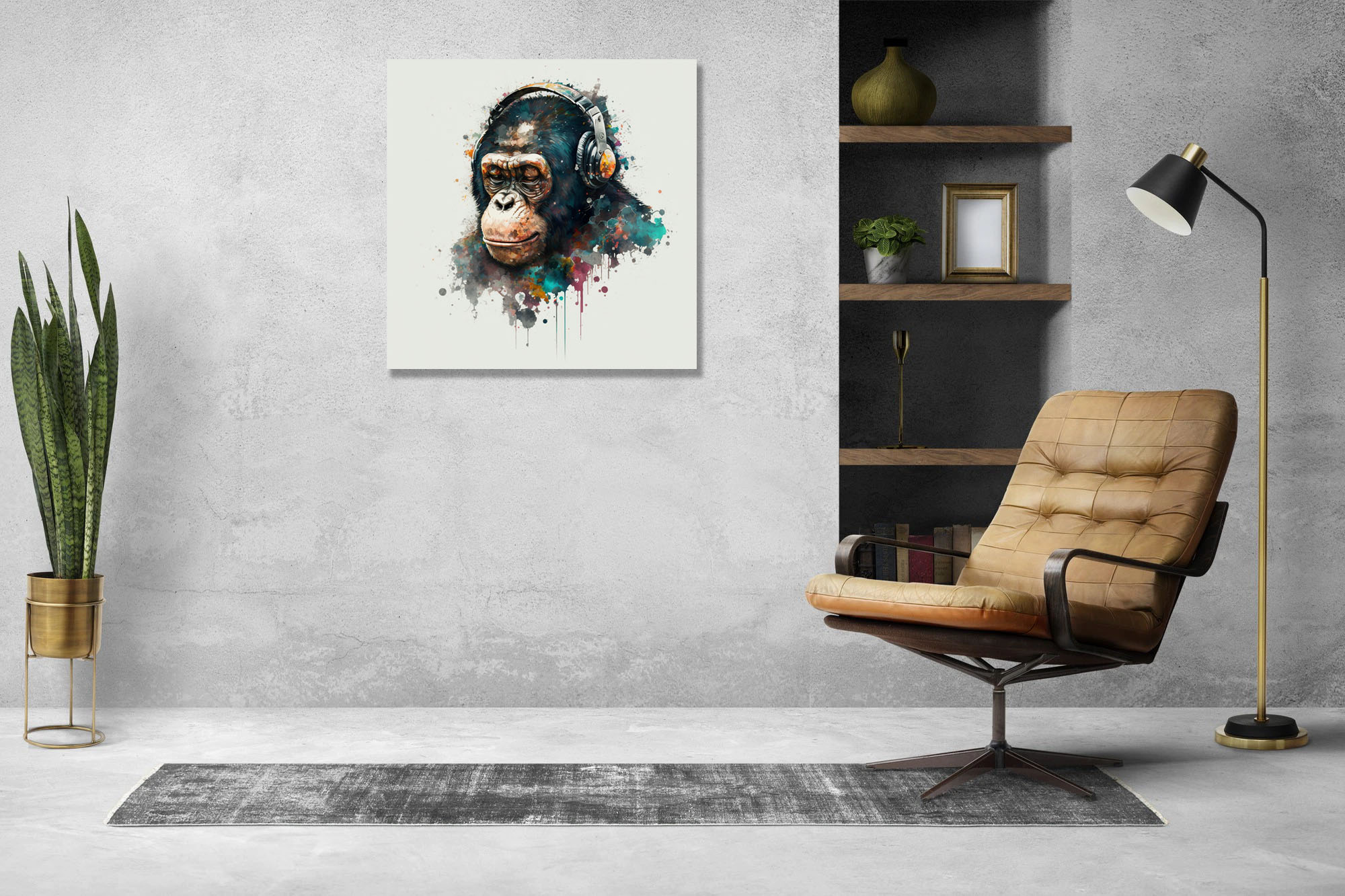 abstract monkey wearing headphones