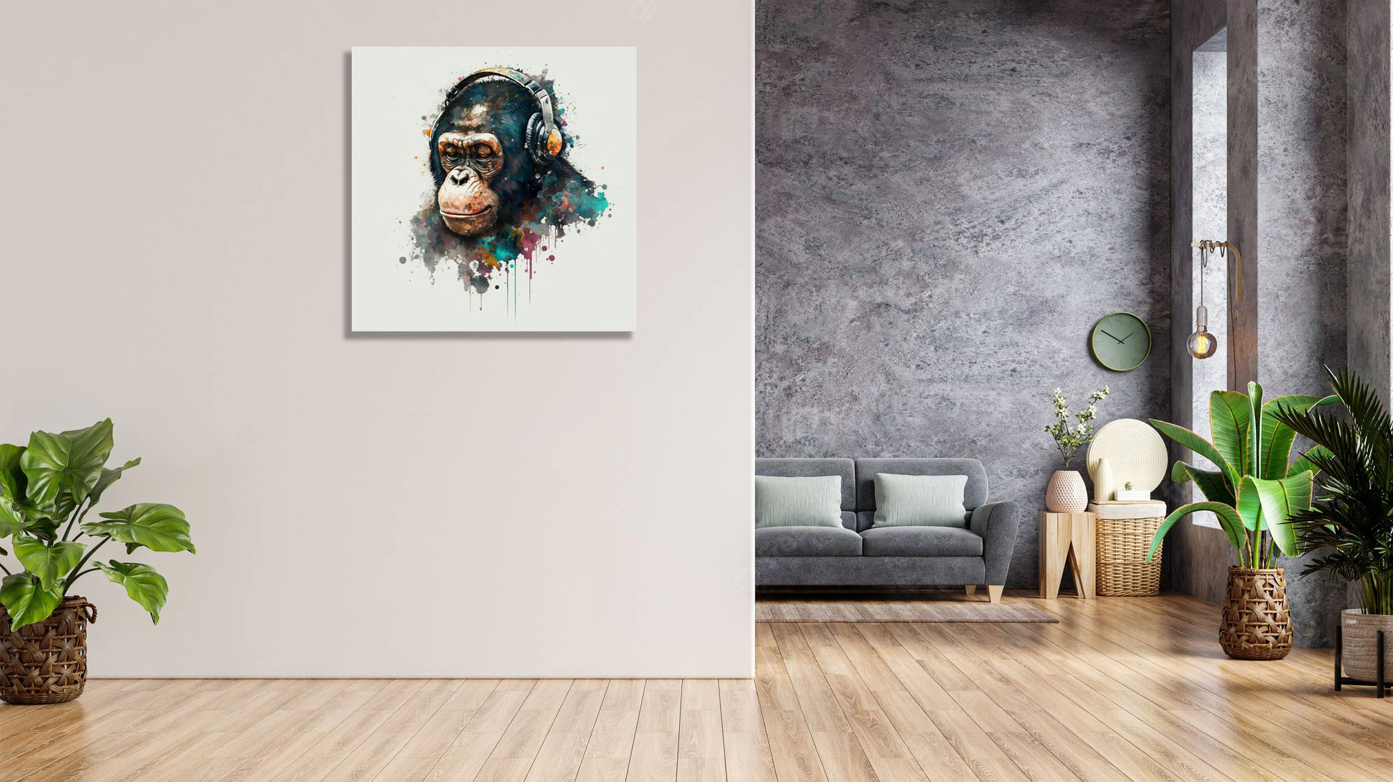 abstract monkey wearing headphones
