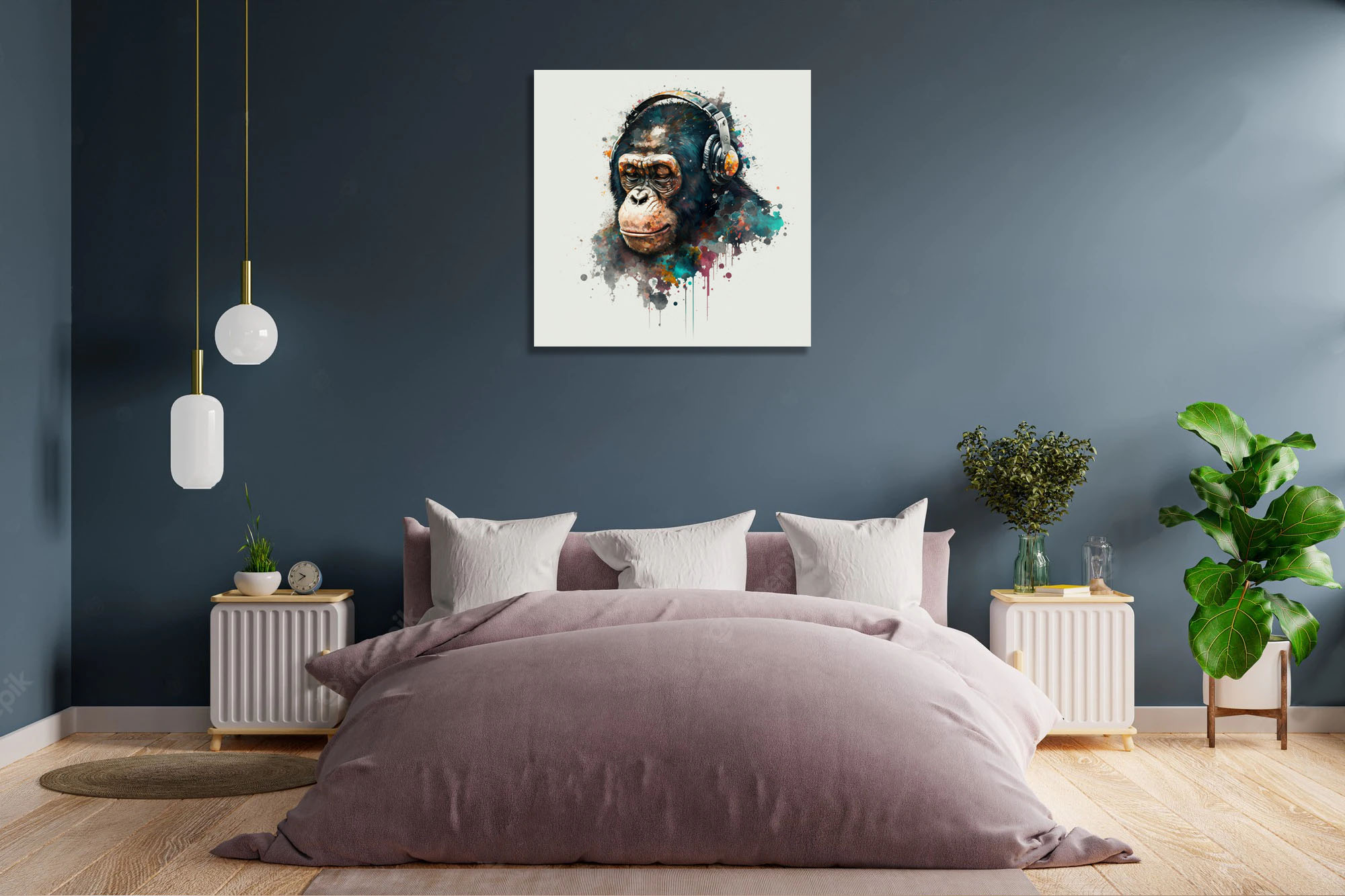 abstract monkey wearing headphones