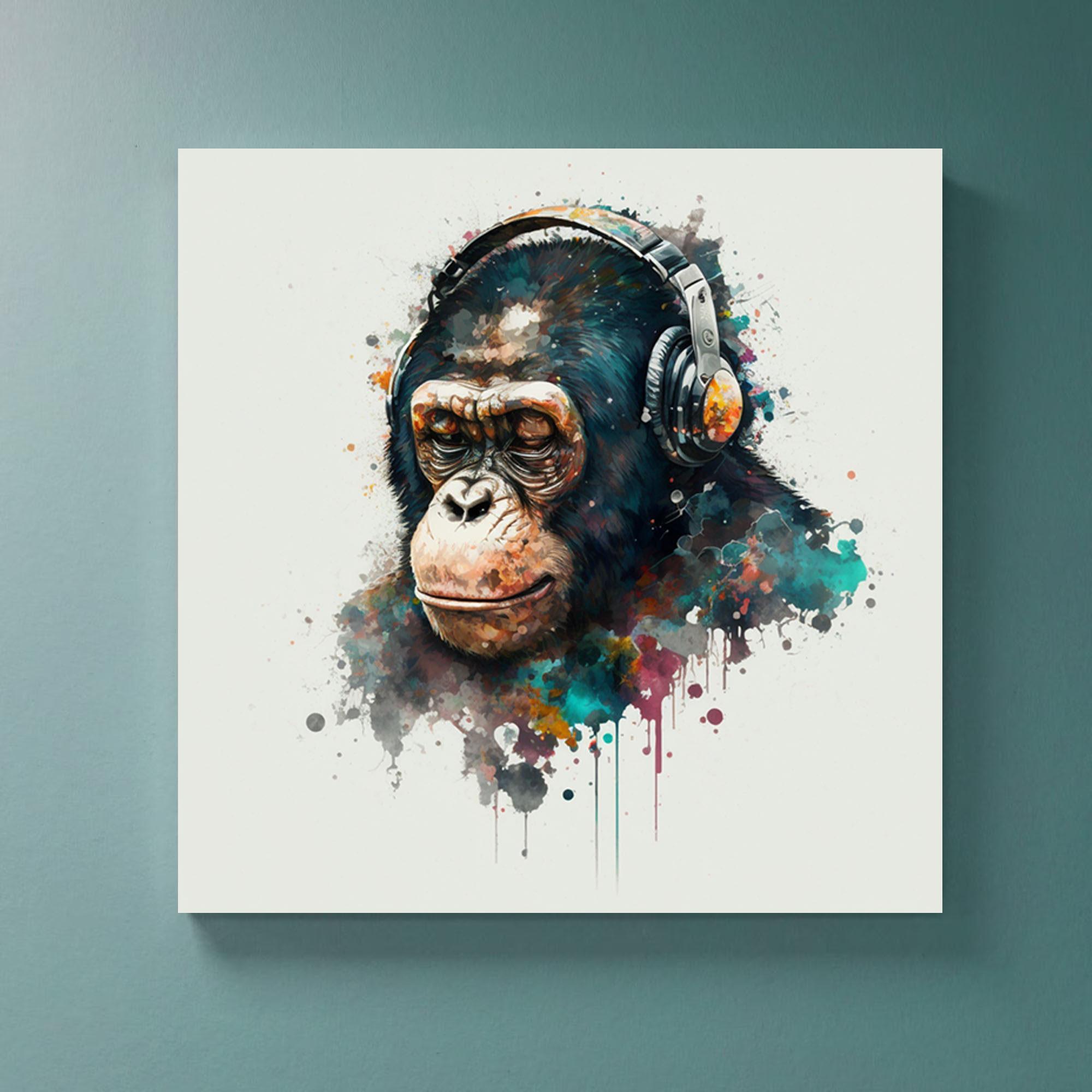 abstract monkey wearing headphones