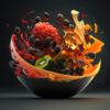abstract fruit splashing in a bowl