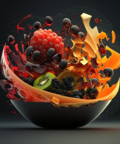 abstract fruit splashing in a bowl