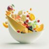 abstract art piece of fruit falling in to a bowl