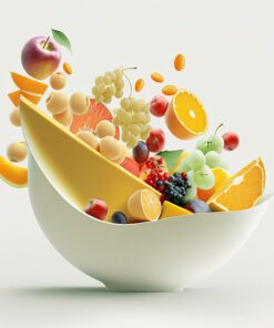 abstract art piece of fruit falling in to a bowl