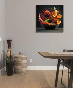 abstract fruit splashing in a bowl
