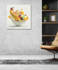 abstract art piece of fruit falling in to a bowl