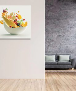 abstract art piece of fruit falling in to a bowl