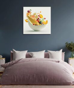 abstract art piece of fruit falling in to a bowl