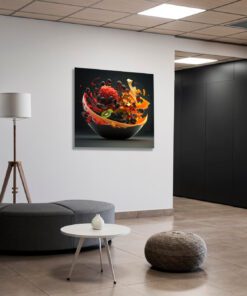 abstract fruit splashing in a bowl