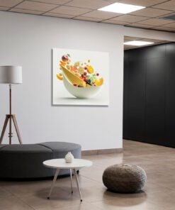 abstract art piece of fruit falling in to a bowl