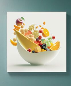 abstract art piece of fruit falling in to a bowl