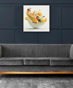 abstract art piece of fruit falling in to a bowl