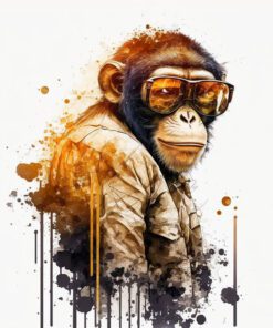 golden gangsta abstract monkey wearing sunglasses art piece