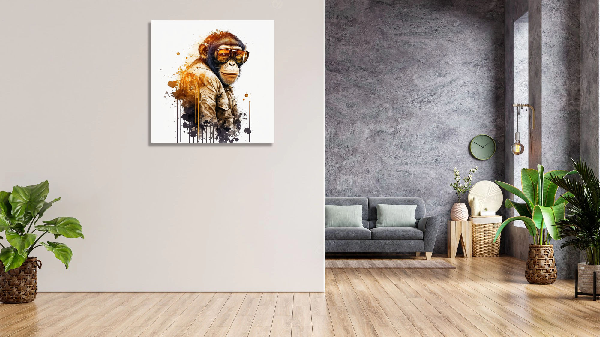 golden gangsta abstract monkey wearing sunglasses art piece
