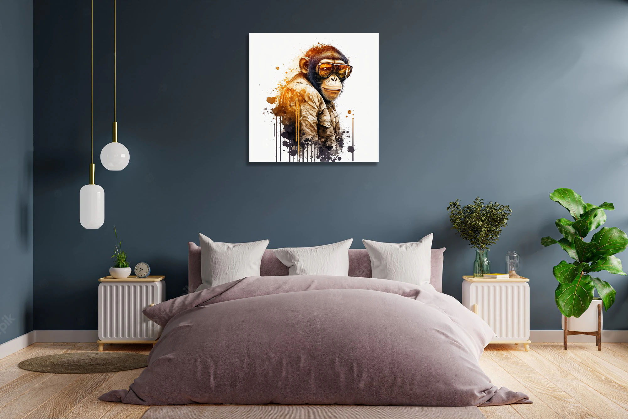 golden gangsta abstract monkey wearing sunglasses art piece