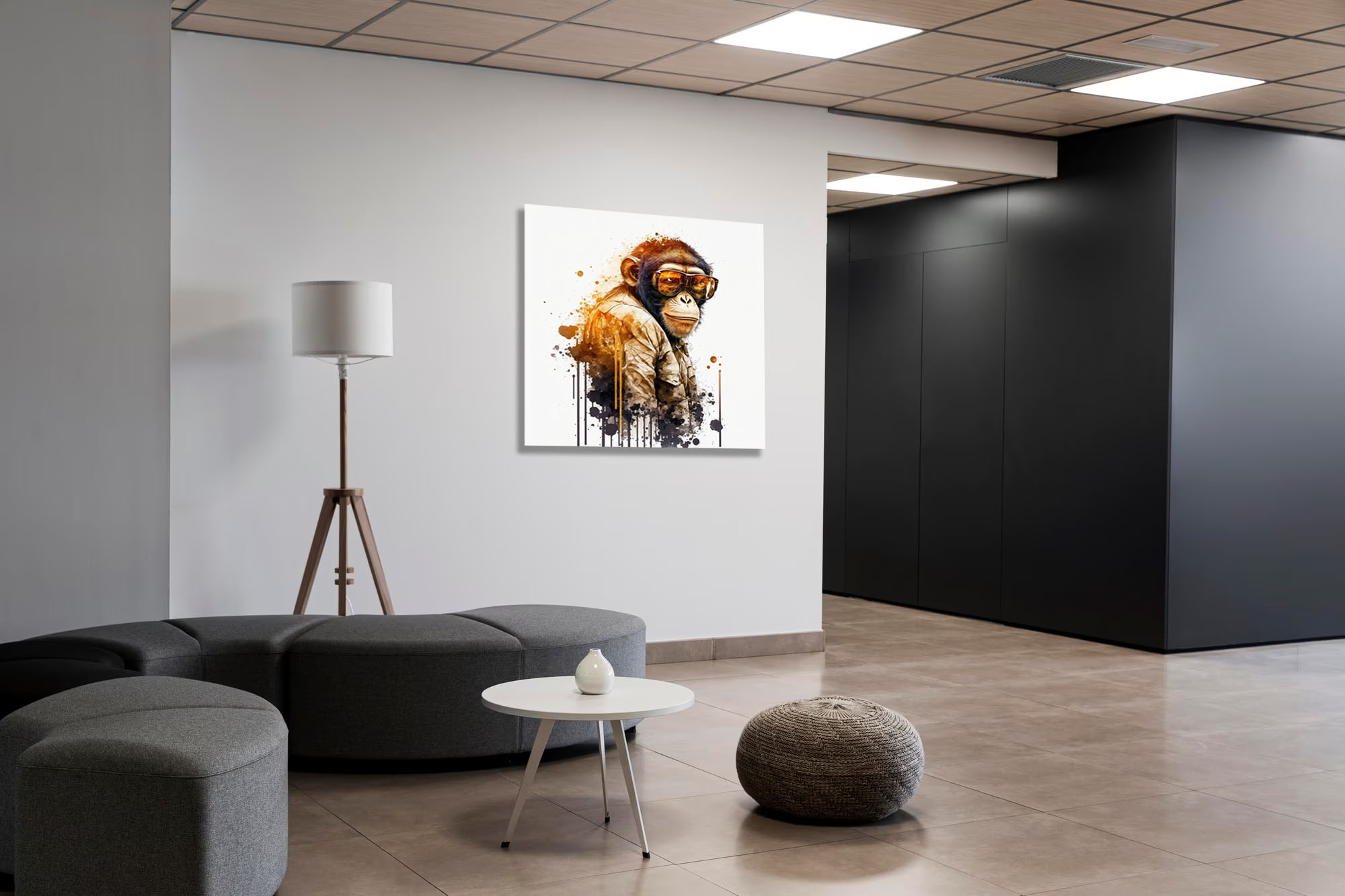 golden gangsta abstract monkey wearing sunglasses art piece