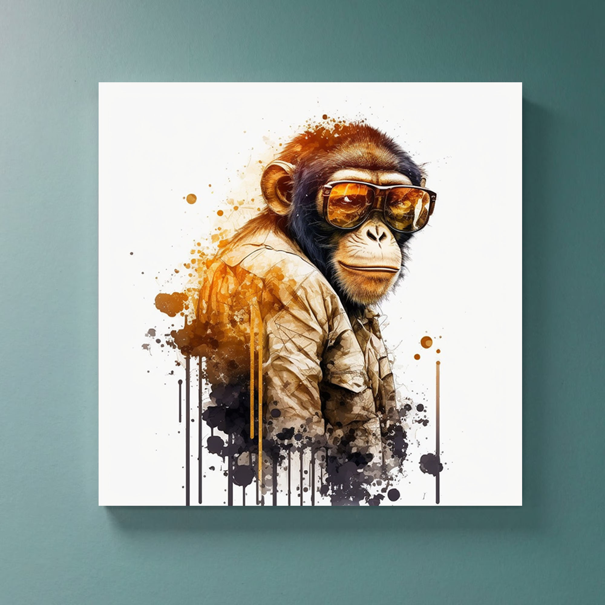 golden gangsta abstract monkey wearing sunglasses art piece