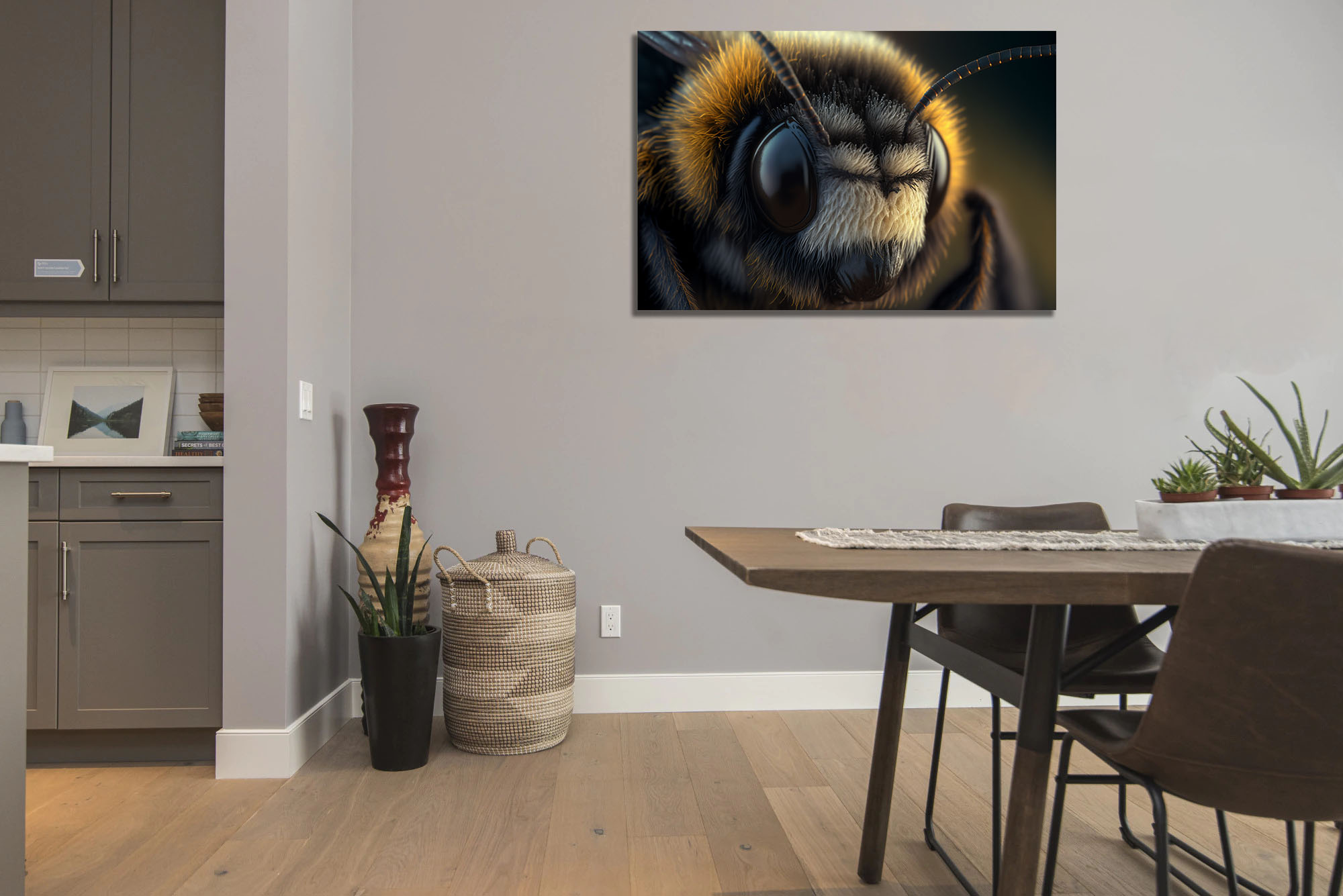 super close up of a bumblebee art piece