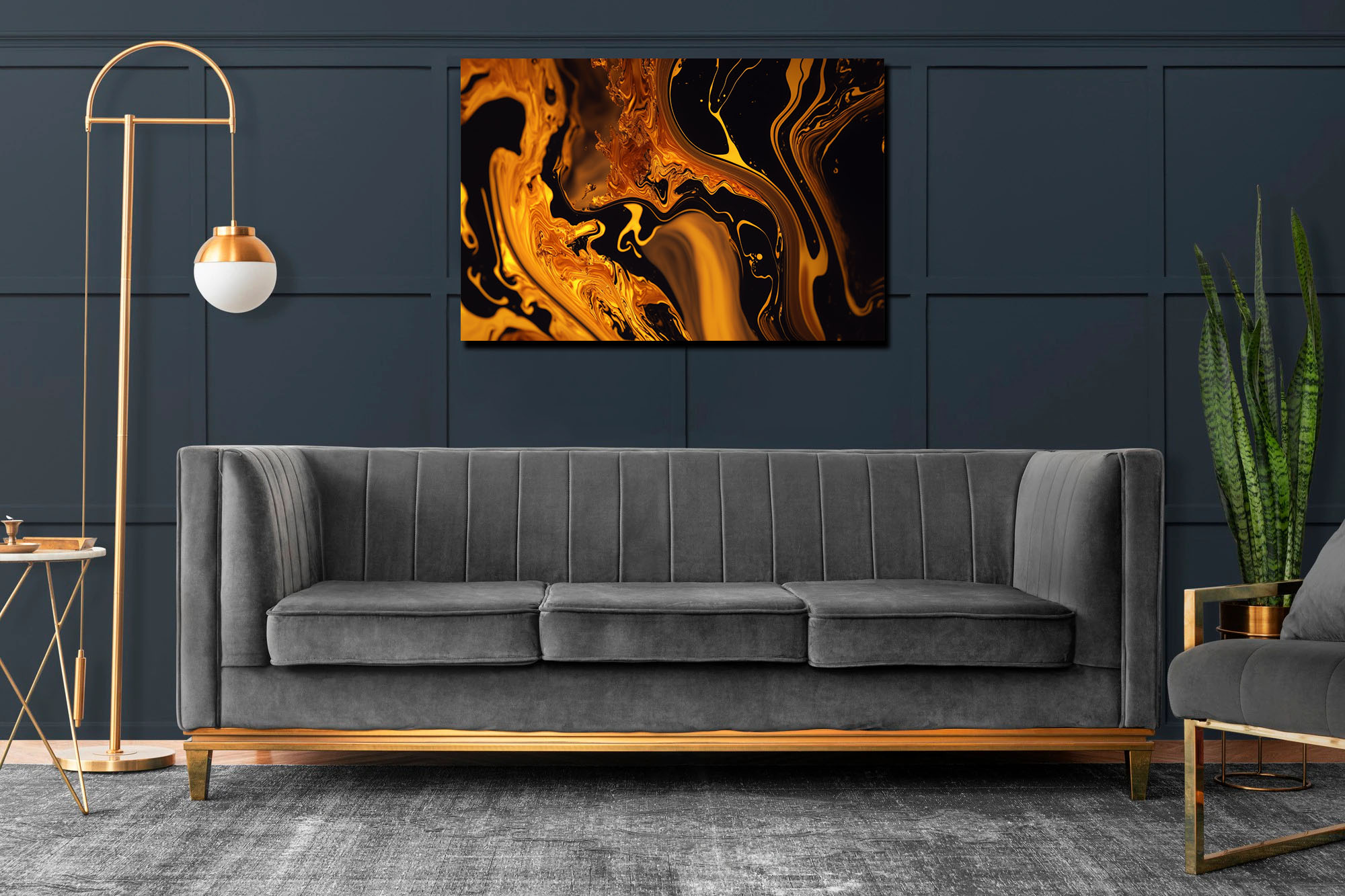 Black and Gold Marble Abstract Art Piece
