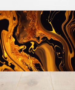Black and Gold Marble Abstract Art Piece