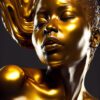 Hyperrealism Black Model with Gold Liquid Flowing art piece