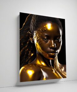 Hyperrealism Black Model with Gold Liquid Flowing art piece