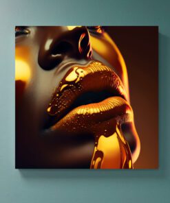 Hyperrealism Black Model with Gold Liquid Flowing art piece