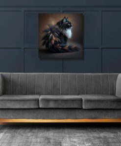 black and white cat made from feathers art piece