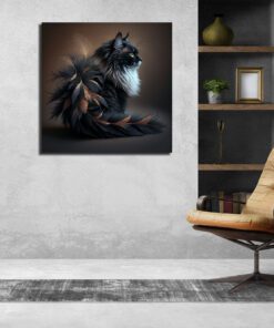 black and white cat made from feathers art piece