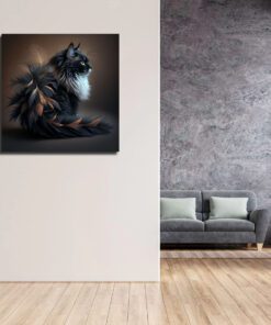 black and white cat made from feathers art piece