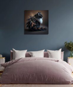 black and white cat made from feathers art piece