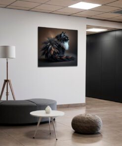 black and white cat made from feathers art piece