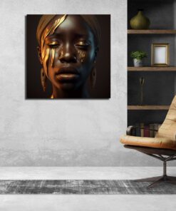 Black Model with Liquid Gold Running Down her Face Art Piece